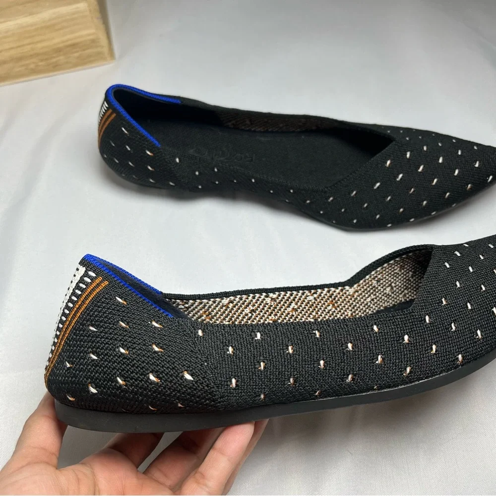 Rothy's The Point Flats in Ivory Dot Size 9 Black